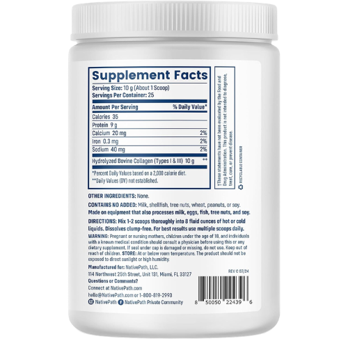 Hydrolyzed Collagen Peptides Type 1 & 3 Powder Supplement 250g