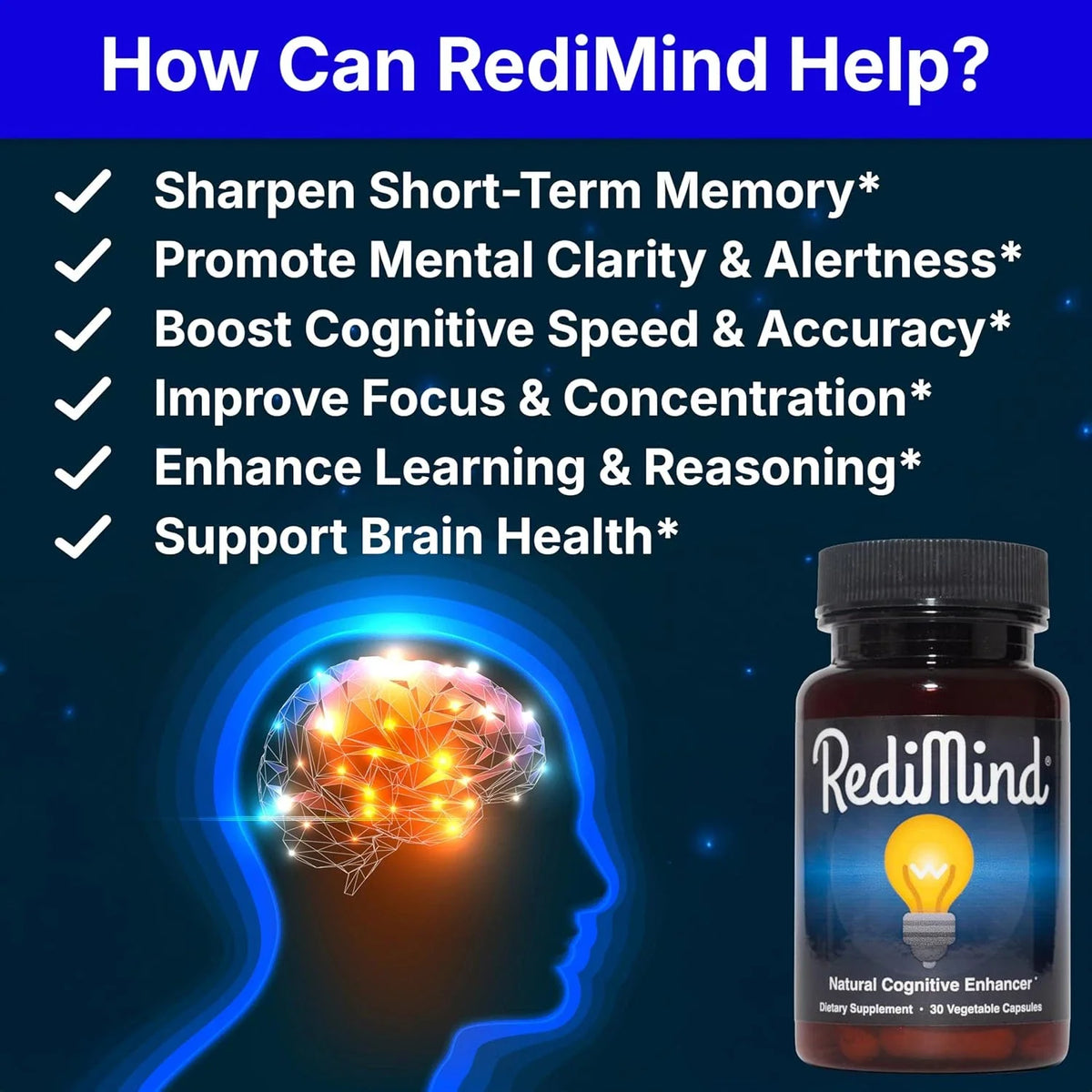 Redimind Natural Cognitive Support Brain Supplement Capsules