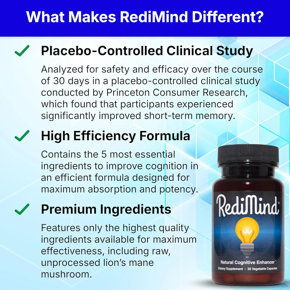 Redimind Natural Cognitive Support Brain Supplement Capsules