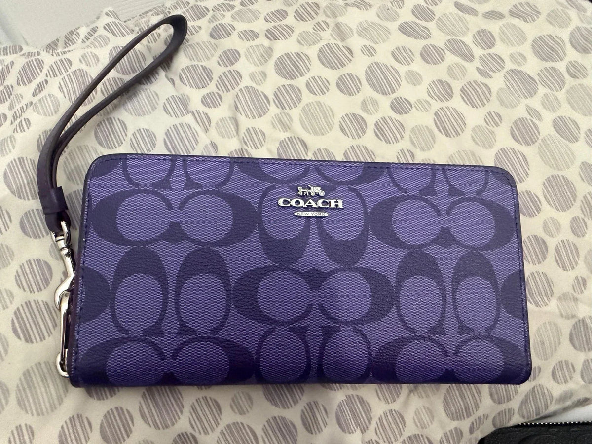Coach Long Round Zip Purple Signature Leather Wallet