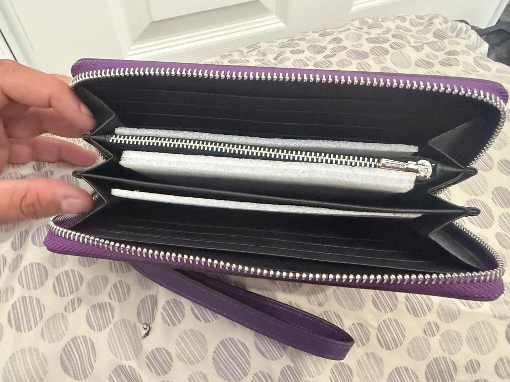 Coach Long Round Zip Purple Signature Leather Wallet