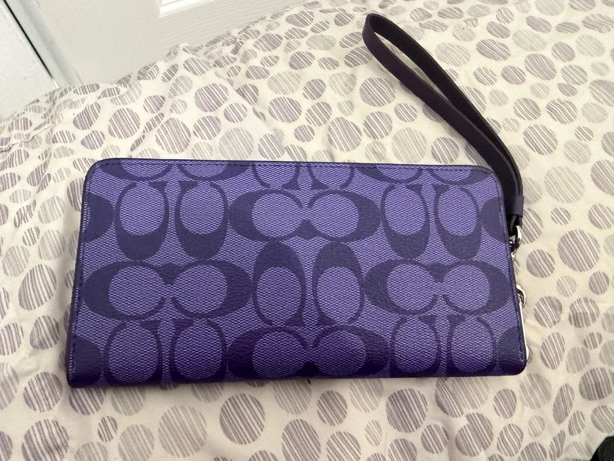Coach Long Round Zip Purple Signature Leather Wallet