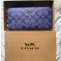 Coach Long Round Zip Purple Signature Leather Wallet